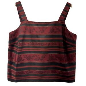 Vtg Danny & Nicole Womens Plus 18W Burgundy Black Sheer‎ Floral Stripe Top